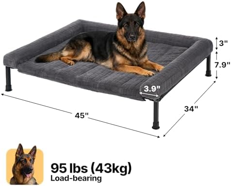 Veehoo Elevated Dog Bed with Fluffy Plush Bolster Cushion, Dog Couch Bed