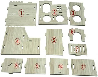 Multi-Chamber Wooden Hamster Hideout, House and Cage Accessory, Model 1