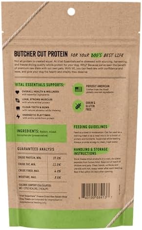 Vital Essentials Freeze Dried Dog Treats, Rabbit Bites, 2 oz Bag
