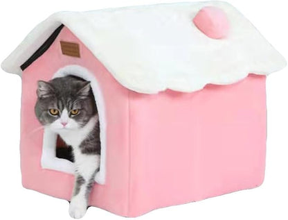 Christmas Cat Bed for Indoor Cats Plaid Xmas Cat Tent Cats Bed Cave for Pets Kittens and Dogs (Pink, M(18.1 X 14.6 X 15.7 Inch))