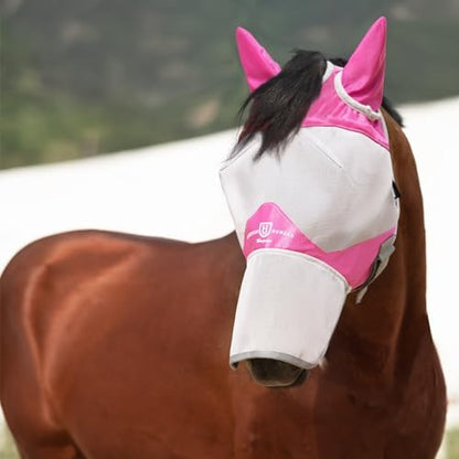 Harrison Howard Full Face Horse Fly Mask UV Protection and Breathable for Equine Use Comfortable Magenta-Grey L