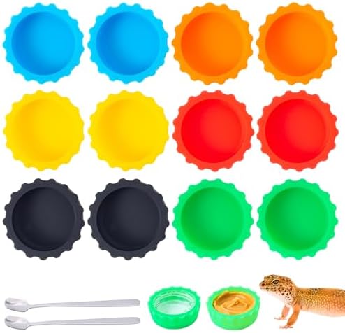 Gecko Feeding Bowls 12Pack Silicone Small Cups Reusable Food Water Dish Terrarium Bowls with 2 Feeding Spoon for Crested Gecko Leopard Gecko Lizards Snails Hermit Crabs Small Reptile