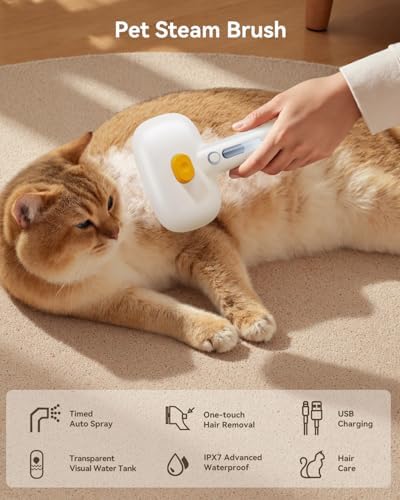 ROJECO 3-in-1 Pet Steam Brush,Spray Hair Removal Detangling Comb