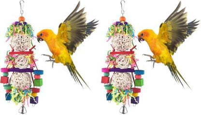 Bissap Conure Toys, Bird Parrot Foraging Shredder Hanging Toys Sola Balls Sepak Takraw with Bell for Small Parrots Parakeets Conures Cockatiels Love Birds Cage Toy (Pack of 2)