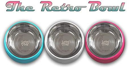 Loving Pets - Retro Bowl Dog Food Water Bowl No Tip Stainless Steel Elevated Pet Bowl No Skid Spill Proof (Large, Pink)