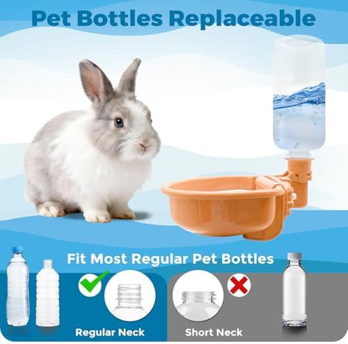 VANNON Gravity Pet Water Bowl, 16oz Anti-Splash Crate Dispenser, Orange