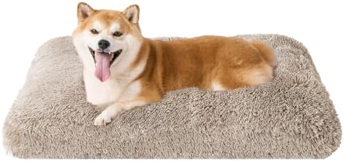 EHEYCIGA Fluffy Dog Crate Bed for Large Dogs, Plush Faux Fur Pad, Taupe