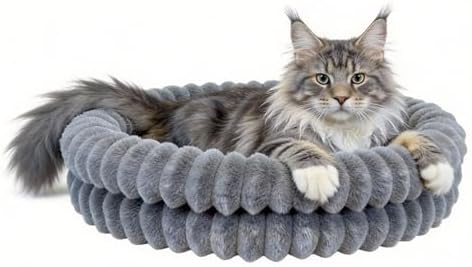 Washable Cat Bed Donut Dog Beds for Small Dogs with Corduroy Fleece Super Soft Pet Bed for Puppy and Kitten,20 * 20 * 6",Grey