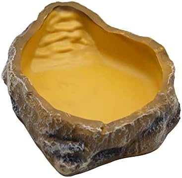 Reptile Water Dish, Resin Rock Food Feeder Bowl, M, Yellow