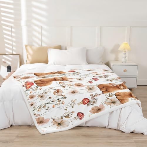 Erosebridal Kids Llama Alpaca Blanket Throw 50"x60",Kawaii Mushroom Blankets and Throws for Girls Boys,Wildlife Animal Print Fleece Blanket Farmhouse Floral Sherpa Blanket for Bed Couch Decor
