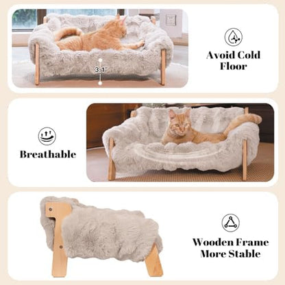 CHEERHOME PETS Elevated Cat Couch Bed Wooden Raised Kitty Sofa Lounge Chair