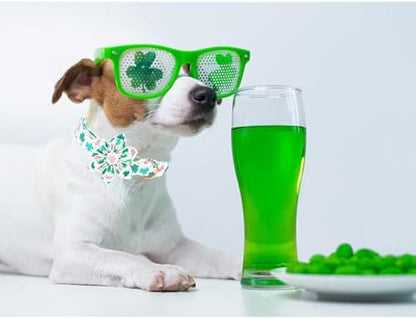 St Patrick's Day Dog Collar with Flower-Cute Trefoil Adjustable Pet Collar Cotton Clovers Puppy Collars Holiday Metal Buckle Collar for X-Small Dogs