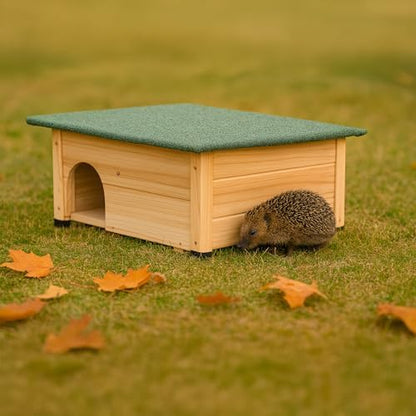 Relaxdays Hedgehog Shelter with Floor, Maze Entrance & Weatherproof Roof, Wood, HxWxD: 25 x 57 x 44 cm, Natural