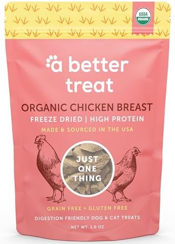 A Better Treat – Organic Freeze Dried Chicken Breast Dog Treats, Organic, Single Ingredient | Natural Healthy High Value | Gluten Free, Grain Free, High Protein, Diabetic Friendly | Made in The USA