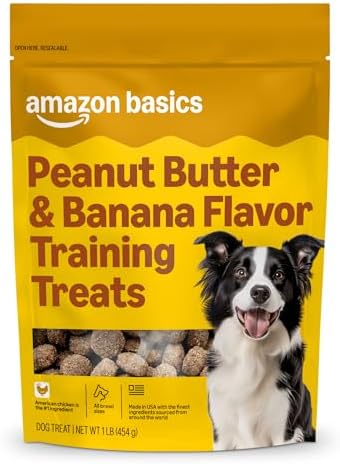 Amazon Basics Peanut Butter & Banana Flavor Training Treats for Dogs, 1 lb. Bag (16 oz) (Previously Wag)