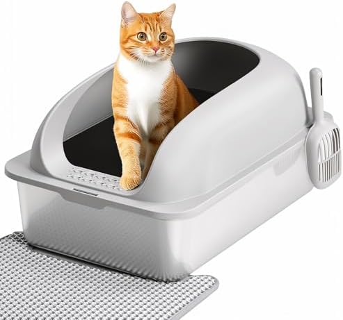 OLIXIS Stainless Steel Large Cat Litter Box with Lid, High Wall Sides
