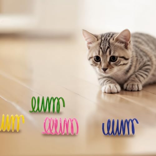 Cat Spring Toys 60 Pack, Interactive Toys for Kittens to Swat, Bite & Hunt, Colorful Durable Plastic Spiral Springs for Indoor Cats