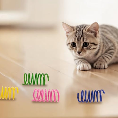 Cat Spring Toys 60 Pack, Interactive Toys for Kittens to Swat, Bite & Hunt, Colorful Durable Plastic Spiral Springs for Indoor Cats