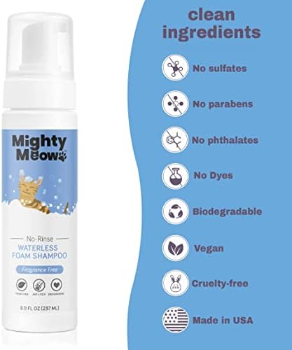 Waterless Foam Shampoo for Cats, Fragrance-Free, 8 fl oz