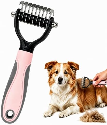 Pet Grooming Brush - Double-Sided Dematting Comb & Deshedding Tool for Dogs and Cats, Effortless Hair Removal, Ideal for Long-Haired Breeds, Reduce Shedding (1, Pink, Small)