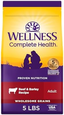 Wellness Complete Health Adult Dry Dog Food, Wholesome Grain Kibble, Natural, Beef and Barley Recipe, 5 lb Bag
