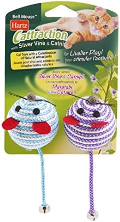 Hartz Cattraction Bell Mouse Cat Toy with Two Silver Vine & Catnip Sisal Mice - 2 Pack, All Breed Sizes