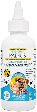 RADIUS OralPro+ Pet Probiotic Enzymatic Water Additive - Dog and Cat Dental Care Solution - Plaque & Tartar Defense Meal Supplement - Fresh Breath & Gut Health - Calming Vanilla, 4 Oz (Pack of1)