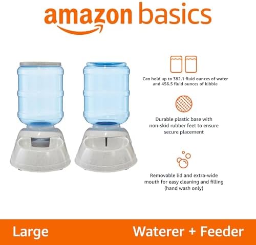 Amazon Basics Large Capacity Automatic Pet Water Dispenser and Gravity Feeder Set, Easy to Clean, 456.6fl.oz Food, 382.1fl.oz Water, Pack of 2