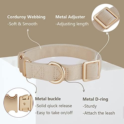 Soft Corduroy Fibric Dog Collar with High Grade Metal Buckle, for Medium Dogs.(White,Medium:12-19")