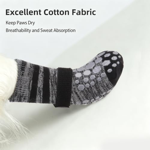 PUPTECK Anti-Slip Dog Socks with Double Sides for Small Medium Large Dogs Hardwood Floors Prevents Licking, Dog Shoes for Hot Pavement Traction Control Paw Protector for Senior Dogs, Striped Black XL