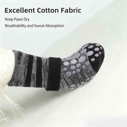 PUPTECK Anti-Slip Dog Socks with Double Sides for Small Medium Large Dogs Hardwood Floors Prevents Licking, Dog Shoes for Hot Pavement Traction Control Paw Protector for Senior Dogs, Striped Black M