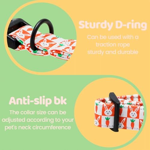 Dog Collars, Easter Carrot Rabbit Print Cotton Collar Holiday Adjustable Light Plastic Buckle Collar with Bow Pet Collar Gift for Small Dogs