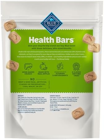 Blue Buffalo Health Bars Mini Crunchy Dog Biscuits, Oven-Baked with Natural Ingredients, Apples & Yogurt, 16-oz Bag (Pack of 4)