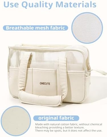 ONECUTE Dog Purse Carrier for Small Dogs Rabbit cat with Large Pockets, Cotton Bag, Dog Carrier Soft Sided, Collapsible Travel Puppy Carrier (Beige Breathable, 17.0" L x 7.5" W x 12.0" H)