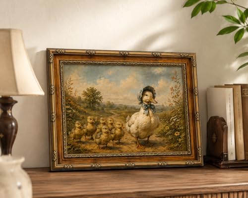 Framed Vintage Style Canvas Print Rustic Forest Scene with a Flock of Ducks Farmhouse Decor for Bedroom or Living Room 12x16 Inches Ready to Hang or Display on Tabletop