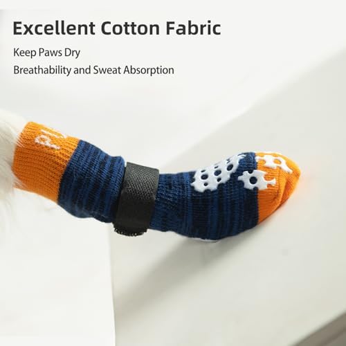PUPTECK Anti-Slip Dog Socks with Double Sides Grips for Small Medium Large Dogs Hardwood Floors Prevents Licking, Dog Shoes for Hot Pavement Traction Control for Senior Dogs, Dark Blue, XS