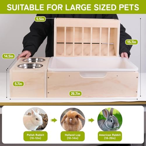 3 in 1 Extra Large Rabbit Hay Feeder with Litter Box, Wooden Bunny Toilet