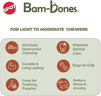 SPOT Bam-Bones Bone - Made with Strong Bamboo Fiber, Durable Long Lasting Dog Chew for Light to Moderate Chewers, Great Toy for Adult Dogs & Teething Puppies Under 25lbs, 5.75in, Bacon Flavor