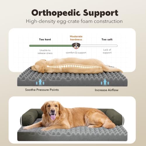 MEKIY Orthopedic Washable Dog Bed with Bolster for Medium to Large Dogs