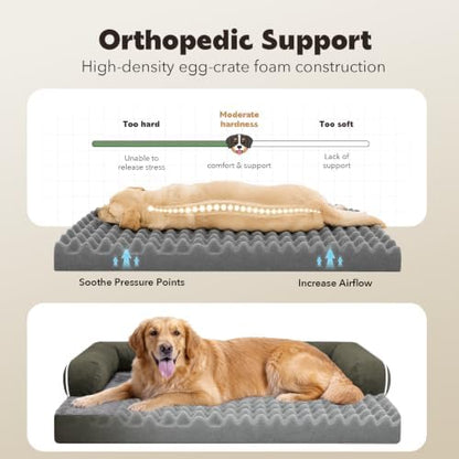 MEKIY Orthopedic Washable Dog Bed with Bolster for Medium to Large Dogs