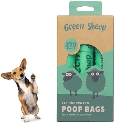 Green Sheep Poop Bags for Dogs & Cats, 270 Unscented Dog Poop Bags Rolls, 65% GRS Certified Recycled PE, Dog Waste Bags, Doggie Bags for Litter, Doggy Poop Bags