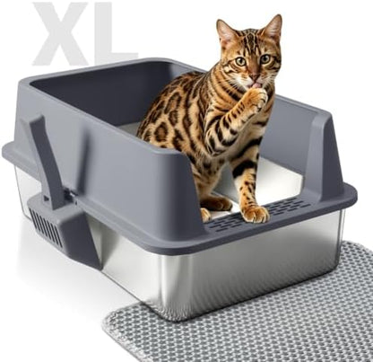 Stainless Steel Litter Box with Lid,XL Extra Metal Cat Litter Box