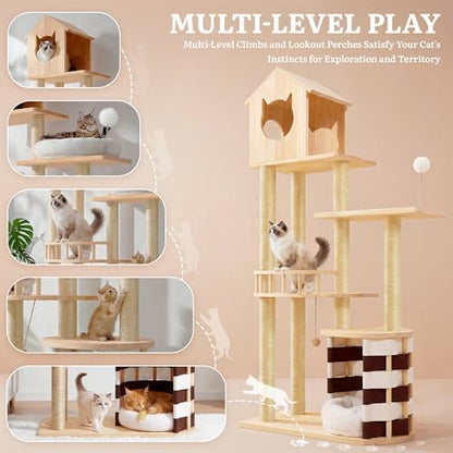 YITAHOME 63" Stable Pine Wood Cat Tree