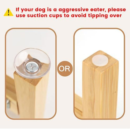 Elevated Dog Bowl Stand Adjustable Dog Food Holder 10”H Medium Bamboo