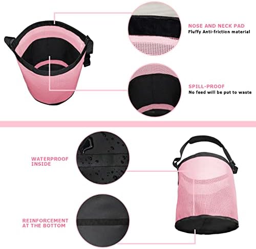 Horse Feed Bag, Nylon Mesh Grain Horse Feed Bucket (Pink 2P)