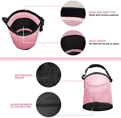 Horse Feed Bag, Nylon Mesh Grain Horse Feed Bucket (Pink 2P)