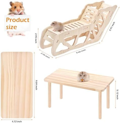 Hamster Play Wooden Platform，2-piece Set Hamster cage Accessories Toys