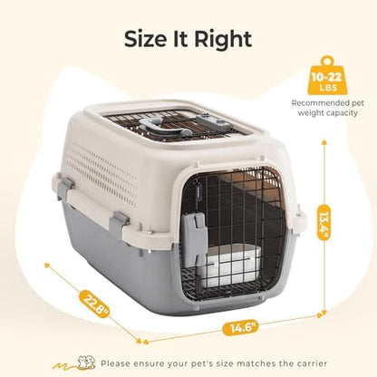 NEWBULIG 23" Hard-Sided Dog Carrier for Small Dogs & Cats - Beige & Grey