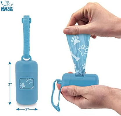 Best Pet Supplies Dog Poop Bag Holder Leash Attachment with Reusable Dispenser for Travel, Walking, Park, and Outdoor Use, Durable with Clip-On - Baby Blue, Pack of 2, Plastic Dispenser w/30 Bags