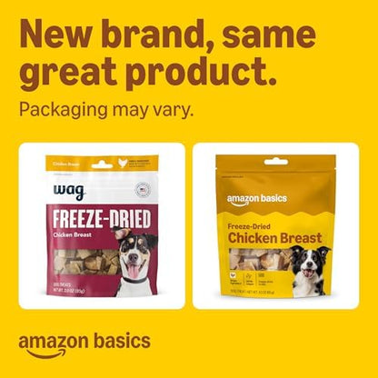 Amazon Basics Dog Treats Freeze Dried Raw Single Ingredient Chicken Breast, High Protein, Healthy Training Treats or Meal Topper for all Dogs, Grain-Free, 3 Oz (Pack of 1) (Previously Wag)
